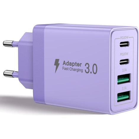Chargeur USB C, 40W 4 Port Prise USBC Chargeur Rapide iPhone, 3.1A PD+QC Type C Adaptateur Multi Secteur Chargeur pour iPhone16 15 14 13 12 11 Pro Max X XS XR 8 7 6S Plus Mini SE,iPad,Samsung (1/5)