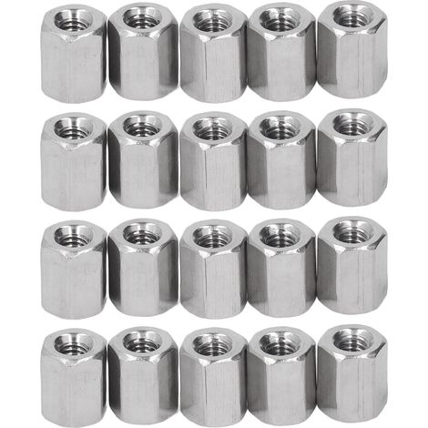 Écrous de raccord hexagonaux M4 X 0.7 8 L10mm en acier inoxydable, lot de 20 pièces, anti-rouille, 6 faces, pour installation et montage (1/5)