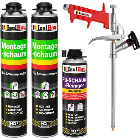 Pistolenschaum Bauschaum Montageschaum 2x 750ml + 1x PU-Reiniger + Schaumpistole (1/5)