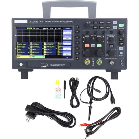 Oscilloscope numérique DSO2C15 150MHz, 2 voies, échantillonnage 1GSa/s, double canal, alimentation 100-240V, écran LCD, mesure de signaux (1/5)