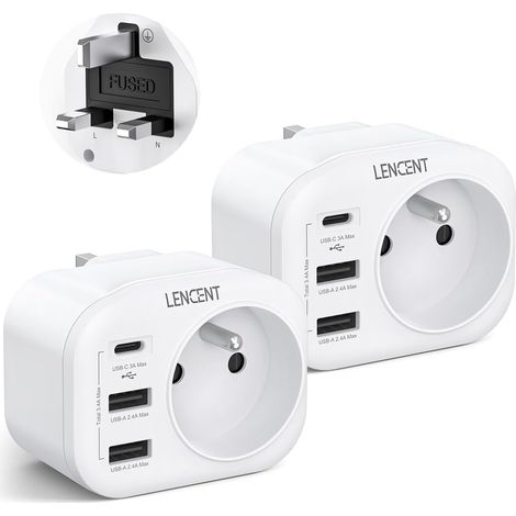 2 Packs Adaptateur Prise UK Anglaise 2 Ports USB (1/5)