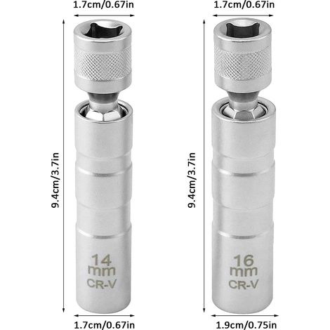 2 pezzi chiave per candele magnetica lunga 16 mm/14 mm, estrattore per candele, chiavi per candele flessibili da 3/8"-10 mm, strumento di rimozione delle candele a 12 punte, per auto (1/4)