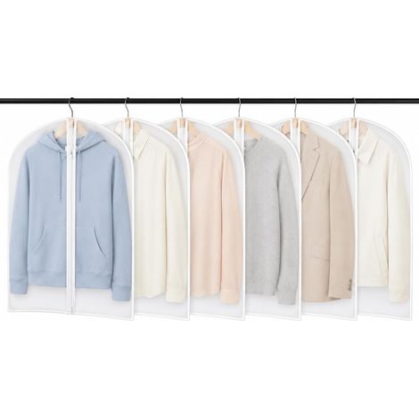 6 Pcs Housses Vêtements à Suspendre, Housse de Rangement pour Costume Homme Anti-Humidité, Sac Plastique pour Robe et Manteau, Protection Vêtements pour Penderie, Armoire et Voyage (1/5)