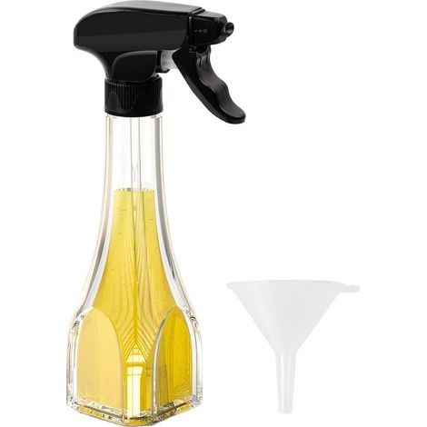 Huile Cuisine en Verre 240ml avec 1 Entonnoir, Vaporisateur D'huile Alimentaire avec Buse Réglable, Pulvérisateur D'huile
