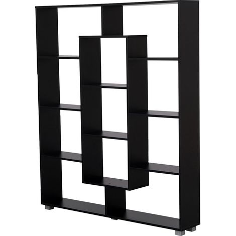 Happy Garden – Bibliothèque noire 11 étagères multiformes L 130 x l 21 x H 148,5 cm – Structure MDF – Stabilité renforcée – Montage facile