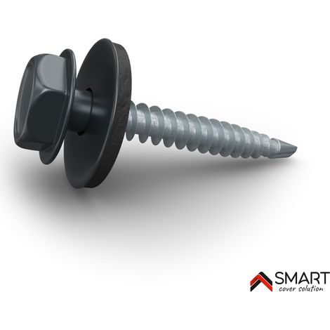 Bravo The Smart Solution – Vis auto perceuse 4.8x35mm – Lot de 50 pièces – Gris anthracite RAL 7016 – Pour tôle de couverture et bac acier – Fixation fiable