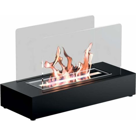 Cheminée bioéthanol de table Cremona Noir 1,5 kW – brûleur 1 L – double vitrage – dimensions 220x400x200 mm – poids 5 kg – Tecno Air System (1/4)