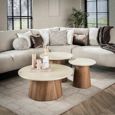 Table basse ronde en bois et céramique MARTIN4 (lot de 3) (1/5)