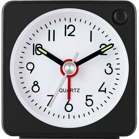 Analoger Reisewecker, ultrakleine Uhr mit Schlummerfunktion und Licht, super leise (schwarz)
