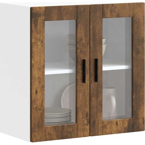 Armoire murale de cuisine avec porte en verre-Armoire suspendue de rangement Porto chêne fumé 889287 (1/5)
