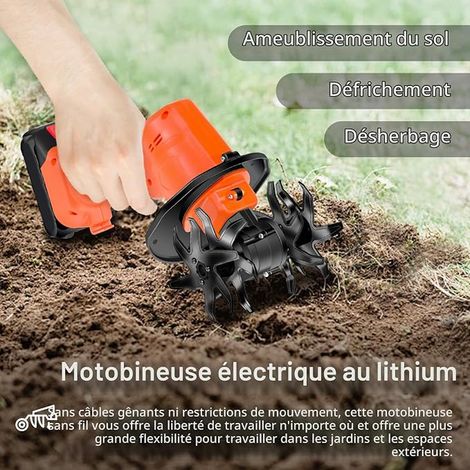Motobineuse Electrique, 21V Motoculteur sans Fil avec 4 Lames Métalliques 10cm Largeur de Travail 10cm Profondeur de Travail 235 TR/Min Vitesse (1/3)