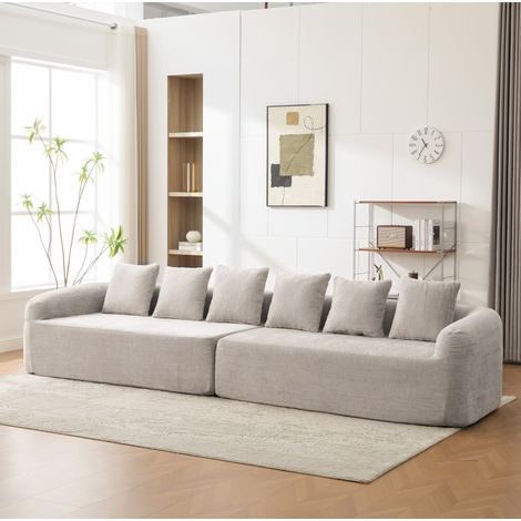 Sofá modular de chenilla gris, asiento acolchado, chaise longue, montaje no necesario (1/5)