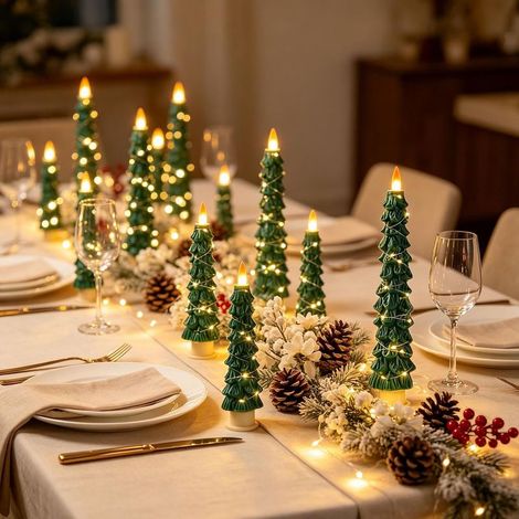 grüne LED-Tannenbaumkerzen, Kupfergirlande, realistische Flamme, Fernbedienung, Weihnachten. (1/5)