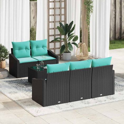 Salon de Jardin Modulaire 6 Pièces en Polyrotin avec Table Réglable Noir et Turquoise - PANGIVO (1/5)