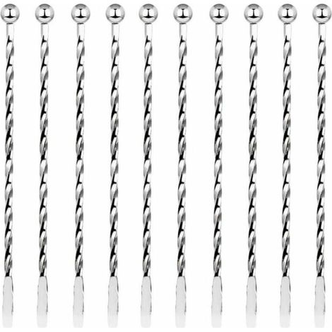 10 Pcs Cocktail Agitateurs, Premium Touillette Cocktail en Acier Inoxydable 19,1cm Motif Spirales Cuillère à Cocktail Bar Cuillère à Mélanger pour la Crème Glacée, Café, Boisson, Cocktail (1/5)