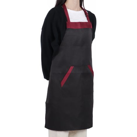 Tablier de cuisine imperméable et confortable 77 x 62 cm avec poches, idéal pour l'hôtel et la maison (noir) (1/5)
