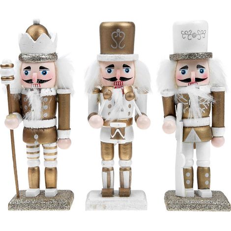 3-teiliges Set hängender Weihnachts-Nussknacker-Soldaten-Dekoration aus Holz, Nussknacker-Puppen-Dekoration-15x5cm-Golden (1/3)