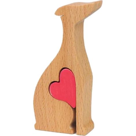 Statues en bois faites à la main, statues en bois de chien de compagnie à cœur rouge, statues en bois faites à la main pour la décoration de la maison, statues de la collection de chambre à coucher, é (1/5)
