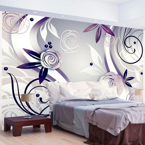 Papier peint roses violettes - 400 x 280 cm (1/4)