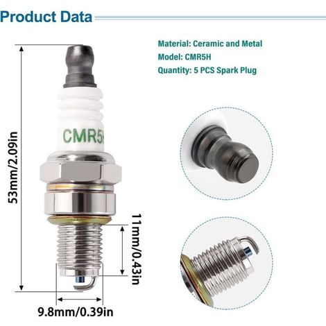 5 Pièces Bougies D'Allumage Cmr5H, Tondeuse Bougie D'Allumage, Bougie D'Allumage Borne Solide Remplacer Cm5H / Cmr5H / Cmr6H / Cmr7H, Compatible Avec Honda Gx25 Gx35 Moteur
