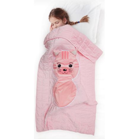 Coussin plaid 110x150 cm 100% polyester collection ANIMAUX chat rose (1/5)