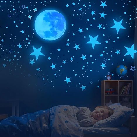 Autocollants Lumineux 629 Pcs Étoiles Phosphorescentes-gomettes Autocollantes Enfant Plafond Stickers Fluorescents Décoration Plafond Chambre D'enfant, Azul (1/5)