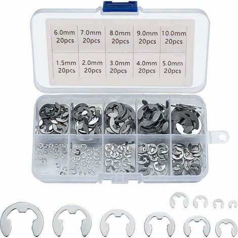 304 Edelstahl-Sicherungsringe für den Außenbereich, Sortiment 1,5/2/3/4/5/6/7/8/9/10 mm, verschiedene Anwendungen, 200 Stück – Crezuo
