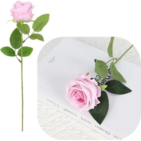 Samtrosen-Einzelzweig, Kunstblumen, Dekoration für eine 50 cm große Vase, Rosa