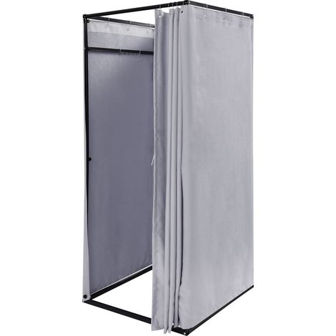 Cabine d'essayage pour magasin de vêtements, 85 x 85 x 200 cm, rideau occultant portable adapté aux centres commerciaux, dispositif mobile temporaire de protection de l'intimité, gris