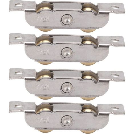 4 Pièces Porte Coulissante Tandem Rouleau Assemblage Acier Inoxydable Cuivre Roulement à Billes Porte Rouleau pour Porte en Verre (Roue concave) (1/4)