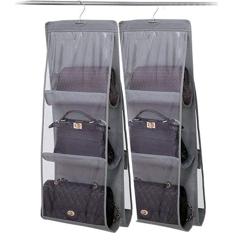 Ensemble de 2 organisateurs de sacs à main suspendus, sac de rangement anti-poussière pour sac à main et pochette avec 6 grandes poches
