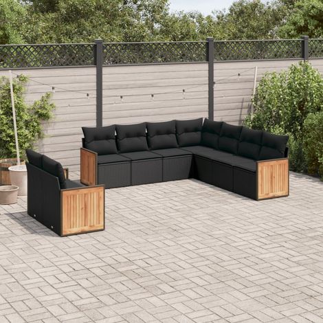 vidaXL Set Divani da Giardino 9 pz con Cuscini Nero in Polyrattan (1/5)