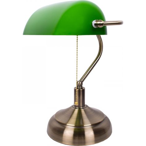 Lampada da tavolo BANCARIO oro con paralume verde dicristallo INTERLUSA