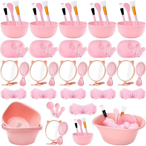 60 Pièces Kit Spa Party Fournitures – Bols Masque Facial, Spatule, Pinceau, Houppette, Cuillère Doseuse, Bassine, Miroir, Éponge, Peigne, Bandeau – Soirée Spa Anniversaire (1/5)