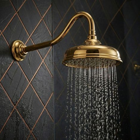 PaulGurkes Kopfbrause mit Brausearm Gold Antik Hochglanz Retro Regendusche
