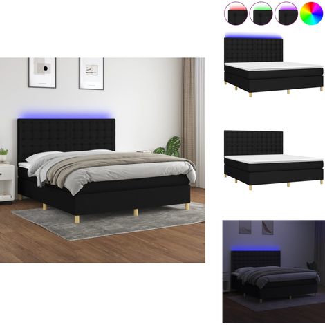 Sommier à lattes de lit et matelas et LED Noir 180x200 cm Tissu - Lit Plateforme - Lit Design - Lit Moderne - Lit Avec Rangement - Lit Double (1/5)
