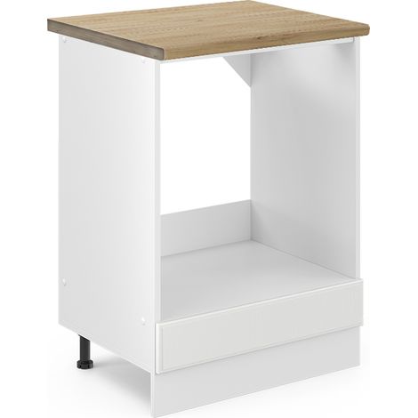 Herdumbauschrank R-Line, Weiß Landhaus, 60 cm , AP Eiche, Vicco