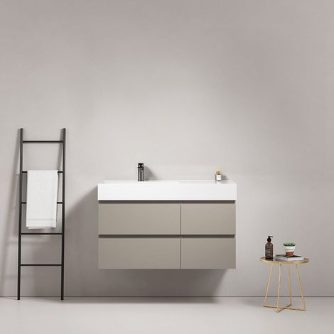 Mobile bagno sospeso 100 cm Grigio Cenere Lavabo a Sinistra in Resina Senza Specchio - Fiji Paint (1/4)