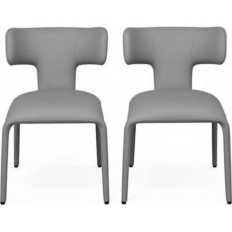 Graue moderne Esszimmerstühle aus Kunstleder mit geschwungener Rückenlehne, 2er-Set (1/5)