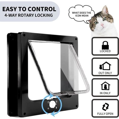 Chatière pour Chat, Chatière Magnétique à 4 Voies pour Chats et Petit Chiens, Cadre de Porte à Rabat pour Chats 29.5 25 5.5cm, Noir,XL (1/3)
