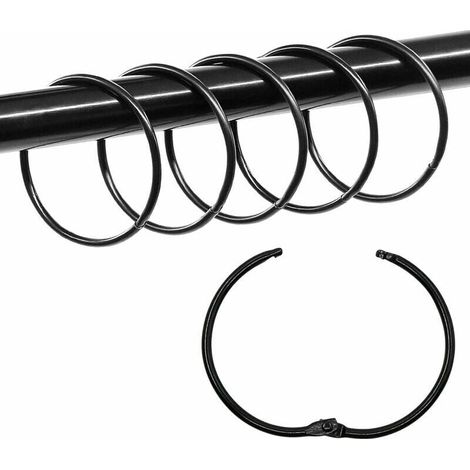 Set di 36 anelli raccoglitori rotondi in metallo per tende da doccia, 5 cm, per biglietti di auguri, articoli per ufficio (nero) (1/4)