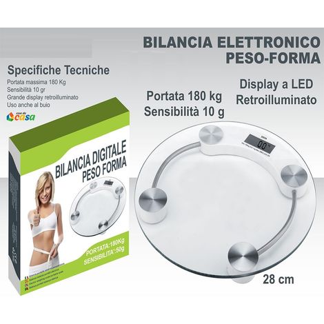 Bilancia pesapersone digitale elettronica di precisione fino 180kg in vetro dieta precisa e sicura elegante da arredamento (1/5)