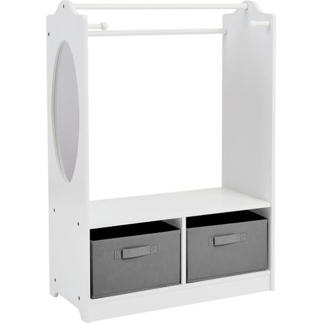 White Wooden Dress Up Unit with Grey Storage Boxes - L30 x W61 x H90 cm