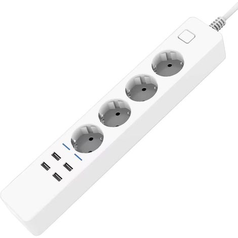 Prise multiprise intelligente avec commande vocale à distance via application mobile, prise USB, minuterie et compteur de temps intégrés, compatible avec les prises européennes (norme CEE 7/7), idéale