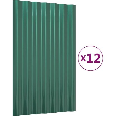 Lot de 12 Panneaux de toiture, Plaque moderne, Haute qualité, Acier enduit de poudre Vert 60x36 cm OIB9522E (1/5)