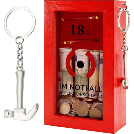 Boîte d'urgence avec marteau Boîte cadeau personnalisée pour cadeaux d'argent, cadeau, Boîte en bois amusante pour billets en euros et bonbons. Cadeau créatif DIY pour anniversaire, mariage (1/5)