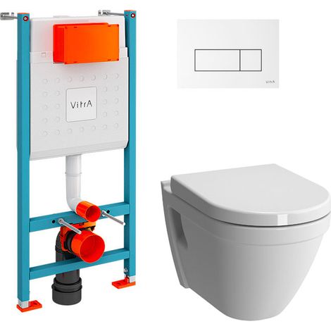VitrA Pack WC S50 suspendu cuvette carénée + bati support mur porteur + plaque blanche