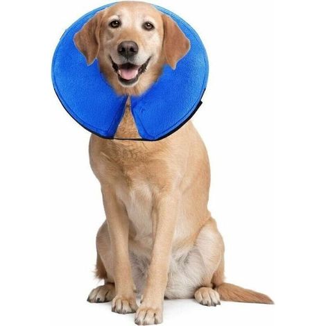 Collier Gonflable de Récupération Confortable Collerette de Protection pour Chien Chats, Ajustable, Lavable PS005 L bleu (1/4)