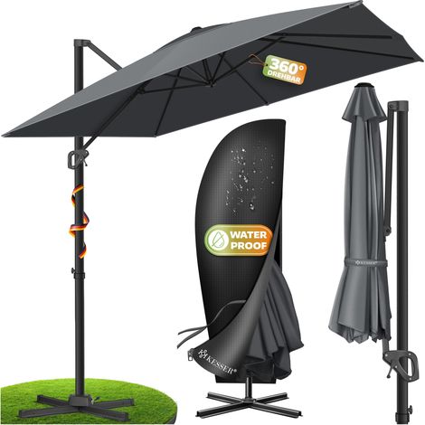 KESSER® Ampelschirm SUN XL 300 x 300 cm, drehbar, UV50+ - Anthrazit, Ohne LED