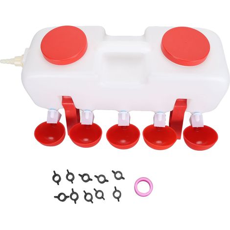 Abreuvoir automatique de grande capacité (10 L) avec remplissage par le haut et 10 coupelles pour volailles (canards, oies, etc.). (1/5)